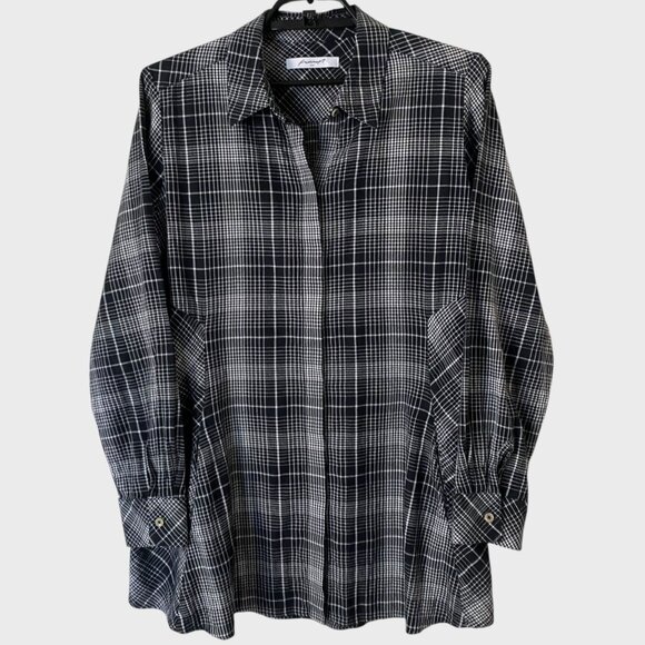 Foxcroft Tops - Foxcroft Cici Plaid Perfection Tunic Black Women's Size 14 Button-Up Long-Sleeve